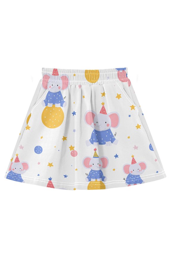 Elephant Birthday Athletic Skirt with Pockets and Built-in Shorts for 3-8Y