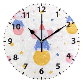 Elephant Birthday Pattern Wall Clock 10in Round Artistic Oil Painting Home Decor Desk Table Clock