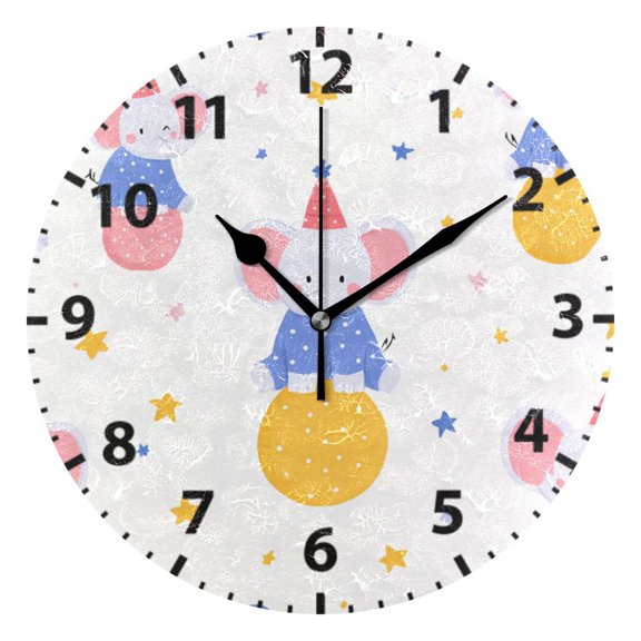 Elephant Birthday Pattern Wall Clock 10in Round Artistic Oil Painting Home Decor Desk Table Clock
