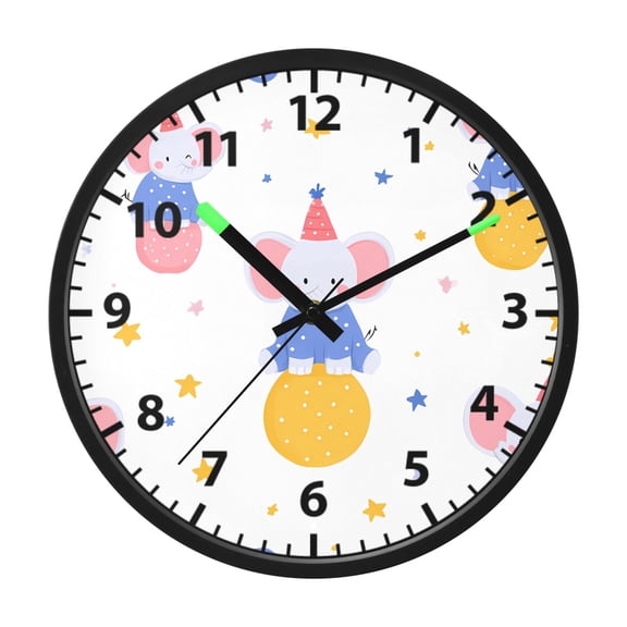 Elephant Birthday Pattern Wall Clock 12 Inch Voice Activated Night Light Silent Non Ticking
