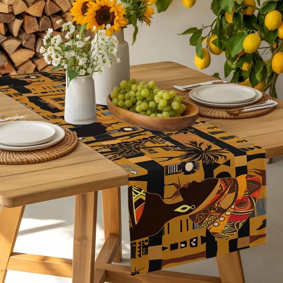 Elephant Black African Female Elephant Table Runner-36 Inch Long Africa Giraffe Table Runners Linen Burlap Tablerunner for Kitchen Dining Room Holiday Party