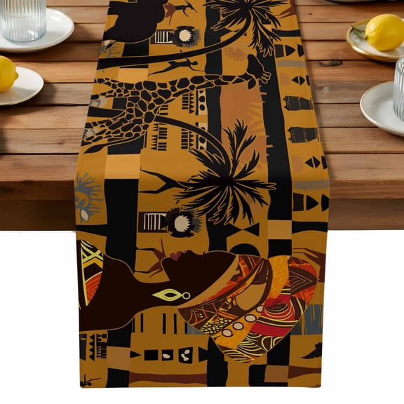 Elephant Black African Female Elephant Table Runner-70 Inch Long Africa Giraffe Table Runners Linen Burlap Tablerunner for Kitchen Dining Room Holiday Party