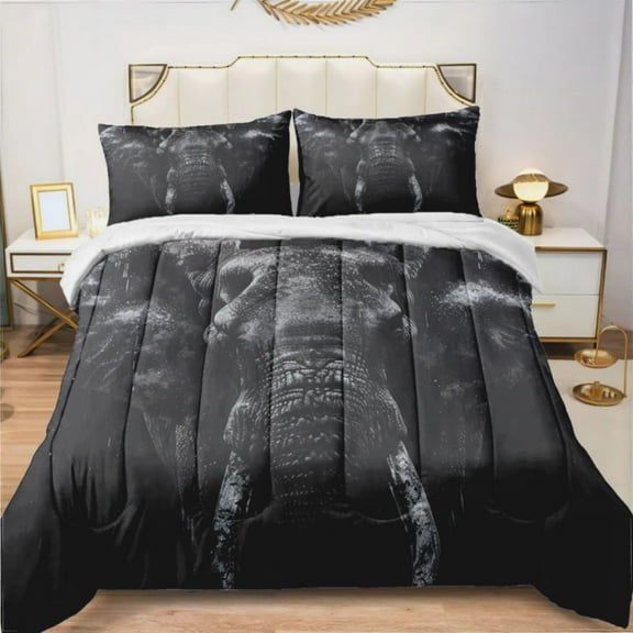 Elephant Black Background (69) Comforter Set Bedding Set Duvet Set Set 3pcs Twin Size