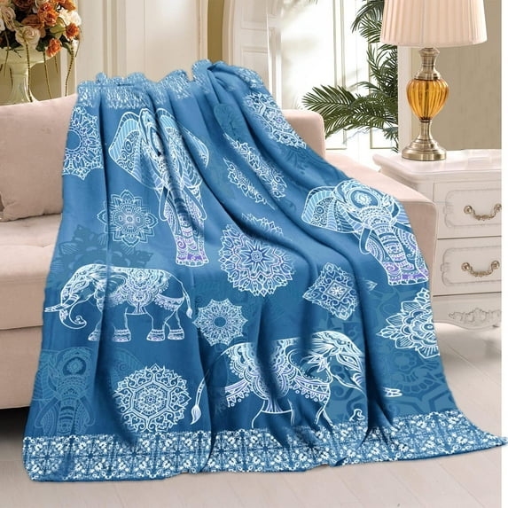 Elephant Blanket 50"x60" Elephant Gifts for Women Elephant and Mandala Throws Boho Elephant Decor for Home Living Room Bed Sofa