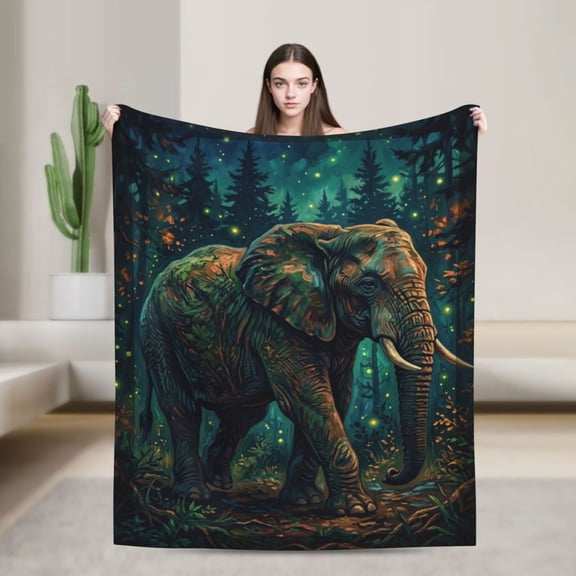 Elephant Blanket Cozy Warm Country Cottage Style Elephant Print Blanket for New Home, Gifts for Adults 50x40