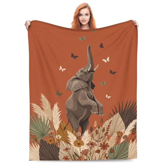 Elephant Blanket, Elephant Throw Blanket, Soft Warm Fuzzy Plush Throw Blanket, Cozy Flannel Style Blanket for Bed 50x40