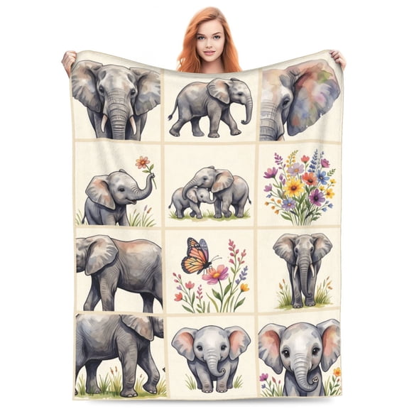 Elephant Blanket, Elephant Throw Blanket, Soft Warm Fuzzy Plush Throw Blanket, Cozy Flannel Style Blanket for Bed 50x40