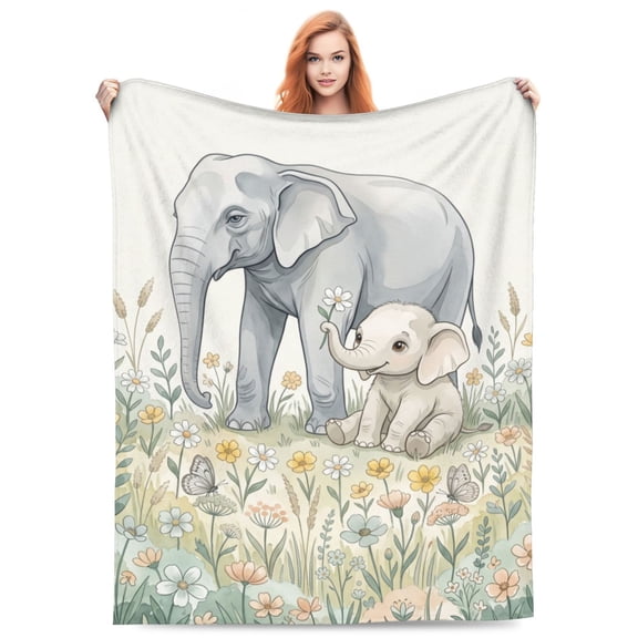 Elephant Blanket, Elephant Throw Blanket, Soft Warm Fuzzy Plush Throw Blanket, Cozy Flannel Style Blanket for Bed 50x40