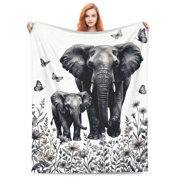 Elephant Blanket, Elephant Throw Blanket, Soft Warm Fuzzy Plush Throw Blanket, Cozy Flannel Style Blanket for Bed 50x40