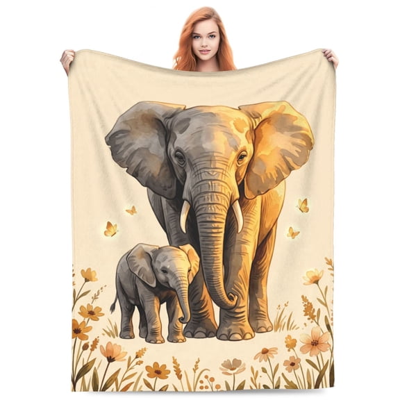 Elephant Blanket, Elephant Throw Blanket, Soft Warm Fuzzy Plush Throw Blanket, Cozy Flannel Style Blanket for Bed 50x40