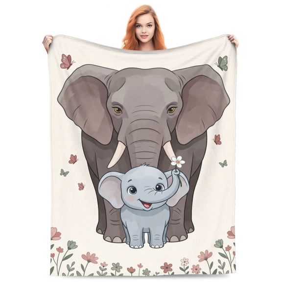 Elephant Blanket, Elephant Throw Blanket, Soft Warm Fuzzy Plush Throw Blanket, Cozy Flannel Style Blanket for Bed 50x40