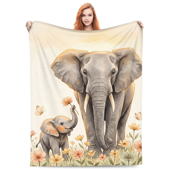 Elephant Blanket, Elephant Throw Blanket, Soft Warm Fuzzy Plush Throw Blanket, Cozy Flannel Style Blanket for Bed 50x40