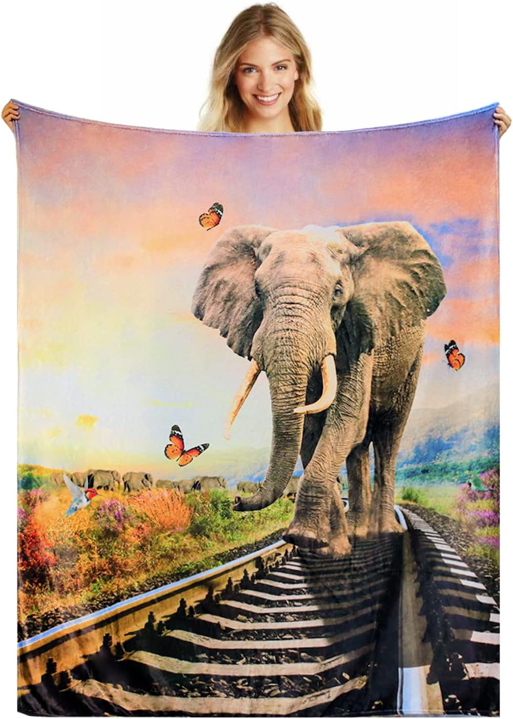 Elephant Blanket Flannel Soft Throw Blanket Elephant Gifts for Women Unique Elephant Lovers Gifts 50×60 Inches