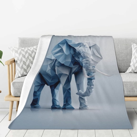 Elephant Blanket Geometric Low Poly Abstract, Soft Cozy Flannel Throw For Couch And Sofa, Modern Wildlife Art Decor 50x40