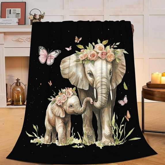 Elephant Blanket Soft Cozy Cute Elephant Fleece Throw Blanket Warm Mother Child Animal Flannel Plush Bedding Stuff Decor Blankets Gifts for Lover Girls Boys Kids Women Adults Bed Travel 50"x60"