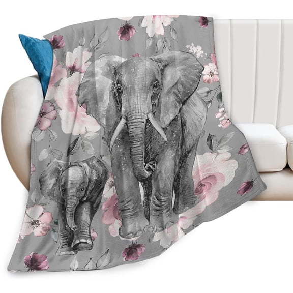 Elephant Blanket for Girls Gifts Elephant Florals Throw Blanket for Women Kids Adults Ultra Soft Cozy Fleece Blanket for Couch Sofa ​Bed 40"x50"