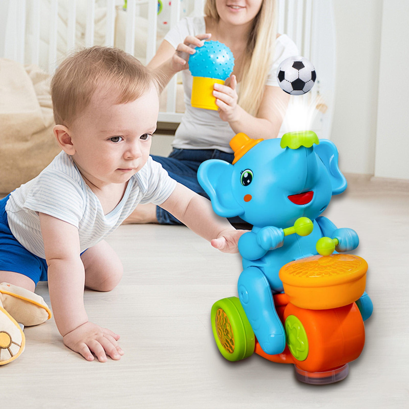 Elephant Blowing Ball Baby Toy, Toys 6 to 12 Months, Infant Light up Music Toys Tummy Time