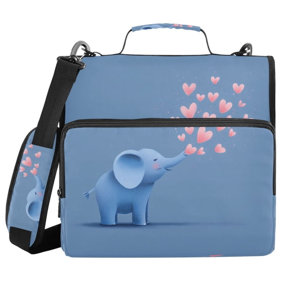 Elephant Blowing Hearts Valentine Binder Bag with Shoulder Strap 3 Ring Zipper Binder File Folder Document Storage