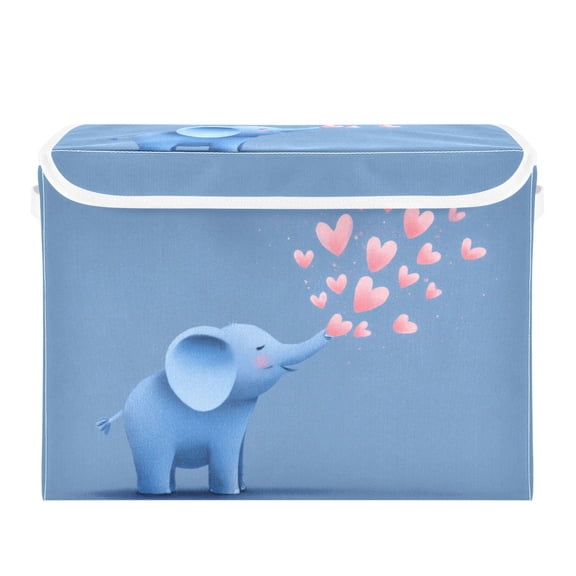 Elephant Blowing Hearts Valentine Foldable Storage Bins with Lids Handles Collapsible Storage Containers Tote Boxes 16.5 x 12.6 x 11.8 inches