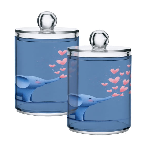 Elephant Blowing Hearts Valentine Translucent Plastic Cans Storage Canisters with Lid Set of 2