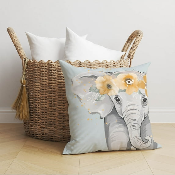 Elephant Blue Throw Pillow