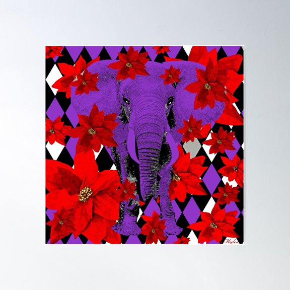 Elephant Bold Red And Purple Poster Wall Art, Modern Wall Decor For Living Room Bedroom, 16X16 UNFRAMED