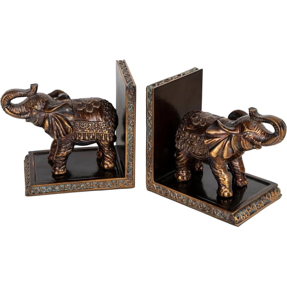 Elephant Book Ends for Shelves, Vintage Decorative Book Ends for Heavy Books, Non-Slip Resin Bookends for Bookshelf Decor, Desk Home Office Kitchen Coffee Table Living Room Decor