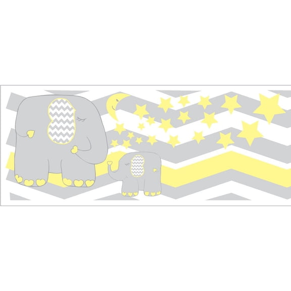 Elephant Border Wall Decals/Chevron Border with Moon and Stars Nursery Decor