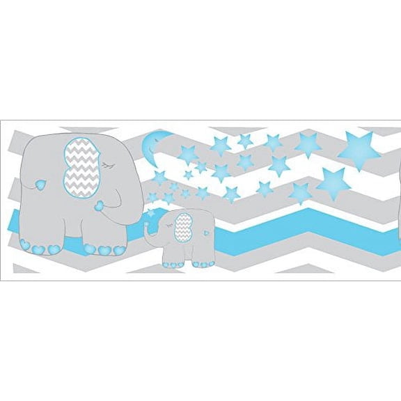 Elephant Border Wall Decals/Chevron Border with Moon and Stars Nursery Decor