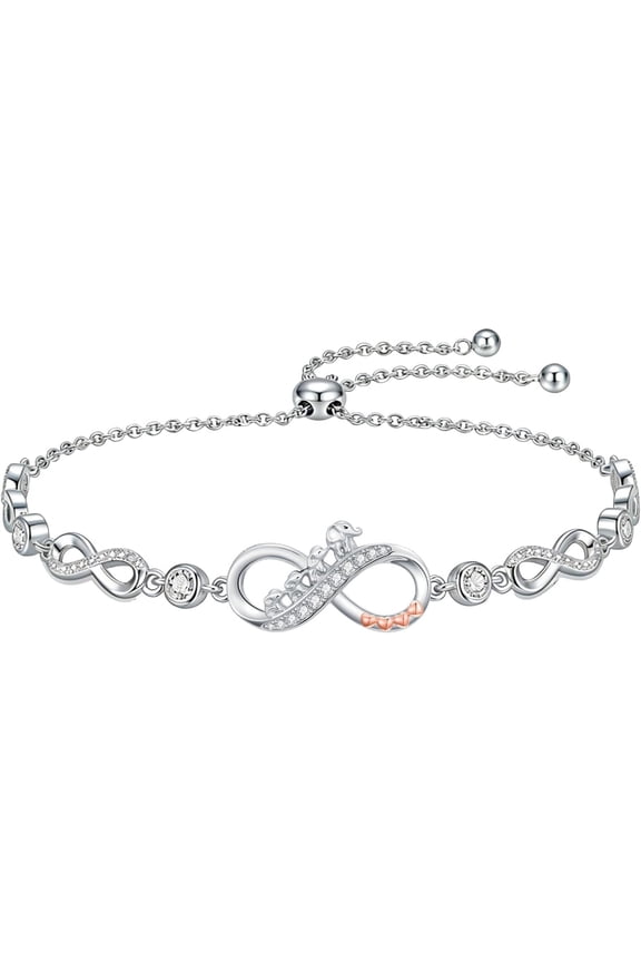 Elephant Bracelet 925 Sterling Silver Infinity Four Elephant Bracelet Mom Jewelry Gifts for Women Mom,Chain Length 7"+2" Extend