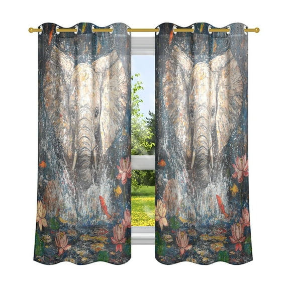 Elephant Breathable Sheer Curtains 63x42in Soft Light Filtering, UV Protection and Thermal Insulation