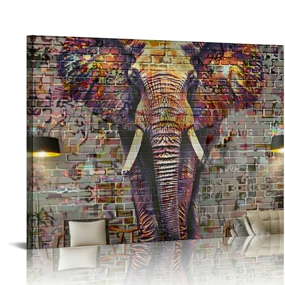 Elephant Brick Wall Lamp Canvas Prints Wall Art Room Home Decor Ready To Hang 16x12in