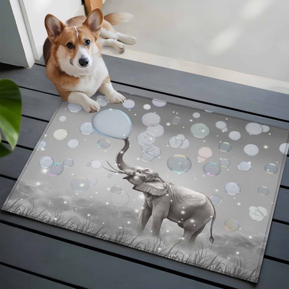 Elephant Bubbles Front Door Rugs 2x3 ft Vintage Abstract Elephant Blowing Bubbles Grey Small Rug for Entryway Non Slip Washable Bathroom Door Mat Absorbent Floor Mat for Indoor Entrance