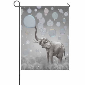 Elephant Bubbles Garden Flag 12 x 18 Inches, Vintage Abstract Elephant Blowing Bubbles Grey Weather Proof Outdoor Patio Flags Double Sided Small Garden Decoration for Yard Outside Home