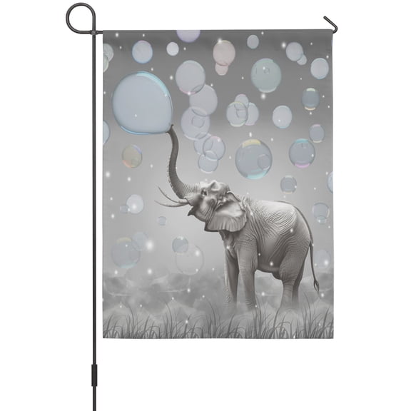 Elephant Bubbles Garden Flags For Outdoor, Vintage Abstract Elephant Blowing Bubbles Grey Small Double Side Yard Flags Weather Proof Garden Decor for Lawn Outside Holiday 12 x 18 Inches
