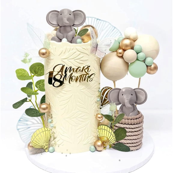 Elephant Cake Decoration 26 PCS Pearl Balls Cake Picks Eucalyptus Leaves Decoration Elephant Cake Decoration