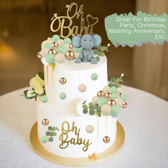 Elephant Cake Toppers, 28 pcs Elephant Cake Decorations with Mini Elephant Oh Baby Cake Topper Blue White Hot Air Balloon for Elephant Theme Birthday Party Supplies