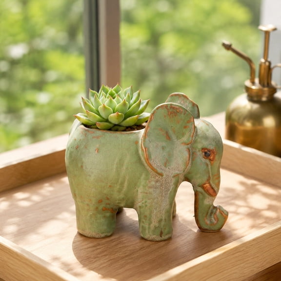 Elephant Ceramic Planter Pot, Vintage Animal Planters Ceramic Flowerpot Pots Cactus Pot for Office Home Desktop Decor