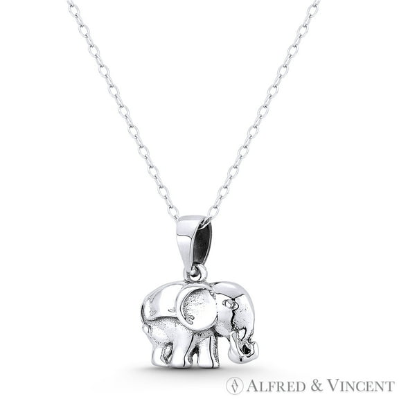 Elephant Charm 18x15mm (0.7x0.6in) Solid-Cast Pendant & Chain Necklace in Oxidized .925 Sterling Silver