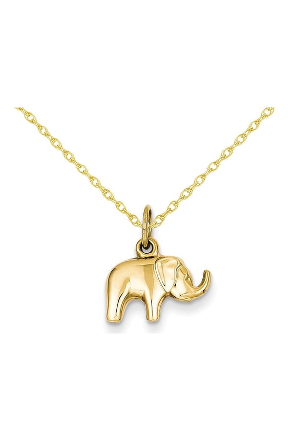Elephant Charm Pendant Necklace in 14K Yellow Gold with Chain