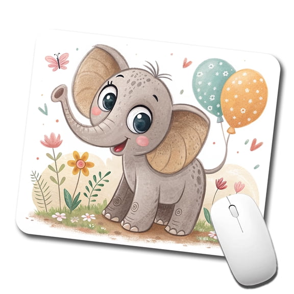 Elephant Children's Illustration Style Mouse Pad Low Profile Gaming Mat