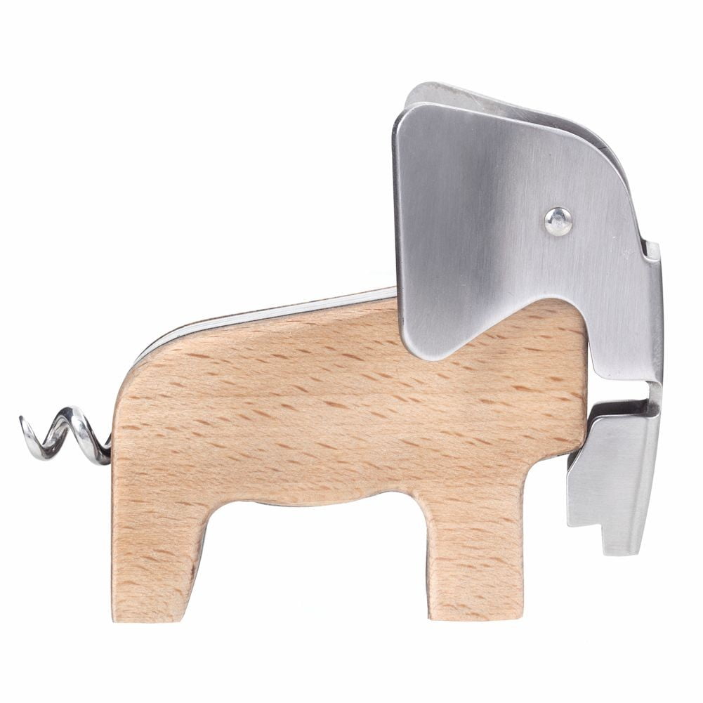 Elephant Shaped Stainless Steel and Beechwood Corkscrew