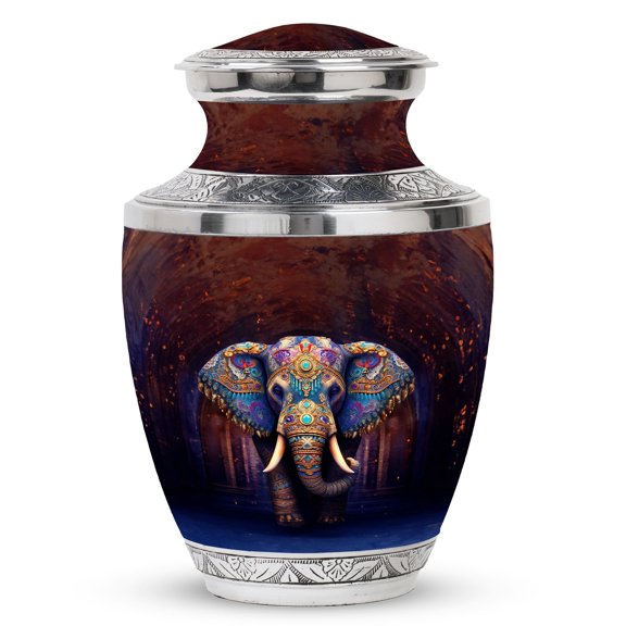 Elephant Covered In Intricate Patterns Urn For Ashes, Pattern-Themed Memorial Urns For Human Ashes, Large Cremation Urns For Ashes Adult Female, Funeral Urns, Decorative Ashes Urn 10 Inch