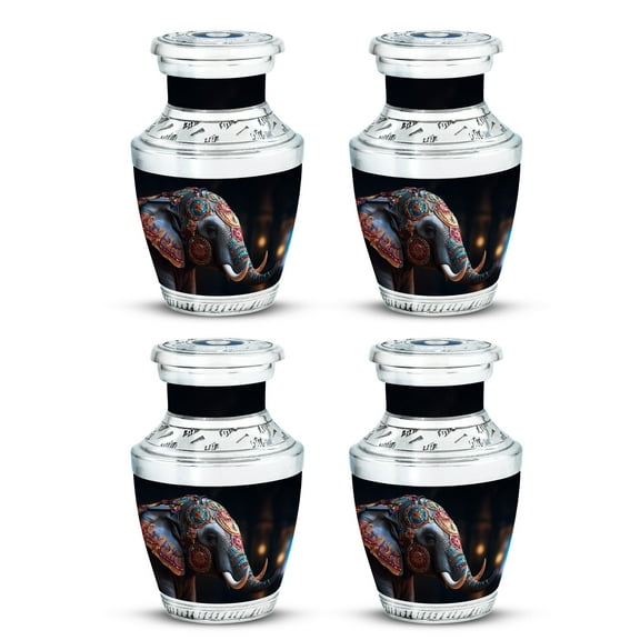 Elephant Covered In Intricate Design Urn For Ashes, Intricate Design-Themed Memorial Urns For Human Ashes Adult Female, Small Keepsake Cremation Urns For Ashes, Funeral Urns For Burial 3 Inch, 4pcs