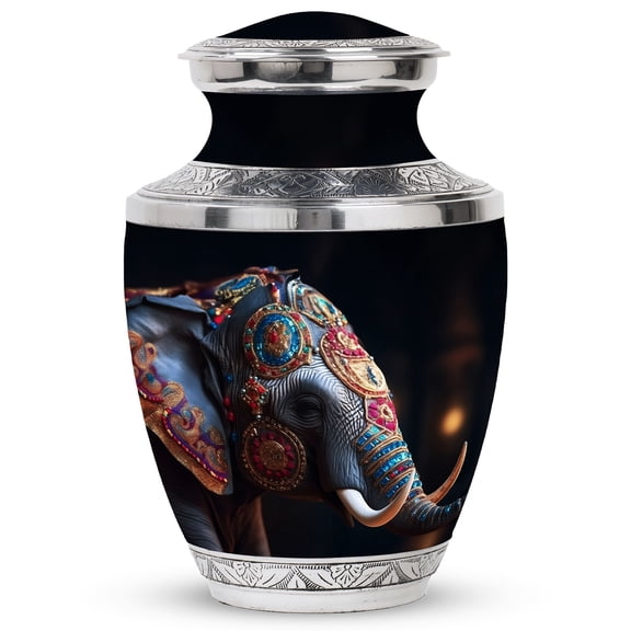 Elephant Covered In Intricate Design Urn For Ashes, Intricate Design-Themed Memorial Urns For Human Ashes, Large Cremation Urns For Ashes Adult Female, Funeral Urns, Decorative Ashes Urn 10 Inch