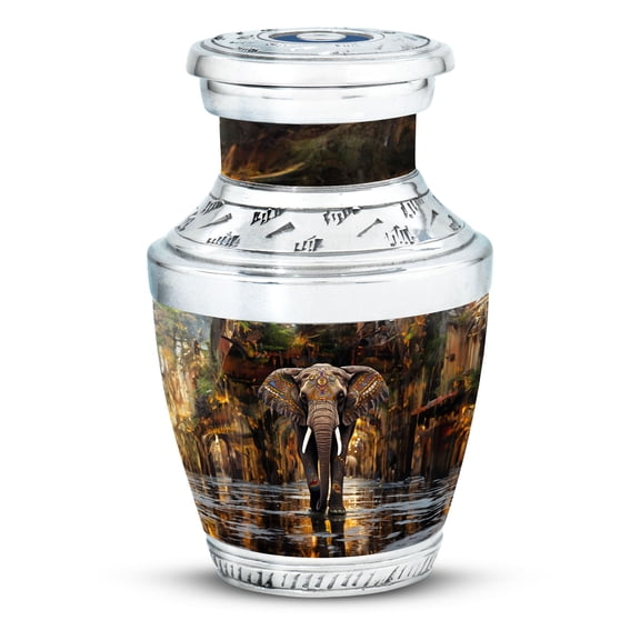 Elephant Covered In Ornaments Urn For Human Ashes, Large Memorial Urns For Ashes Adult Male, Ornament-Themed Funeral Cremation Urns For Ashes, Decorative Burial Urns 3 Inch, 1pcs