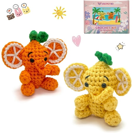Elephant Crochet Kit for Beginners, Learn to Crochet Starter Set with Step-by-Step Video Tutorial & Crocheting Manual, Easy Yarn Knitting Project for Adult & Kid , Stuffed Animal Doll for Xmas Gift