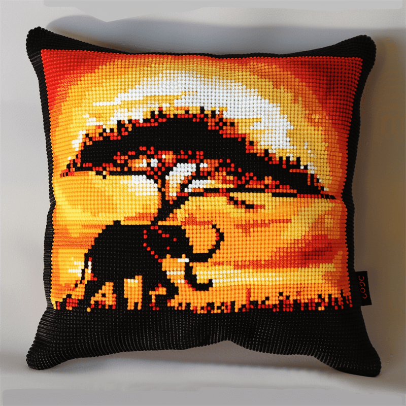 Elephant Cross Stitch Pillow Cases Stamped Kits , 45X45cm , DIY Handmade Embroidered for Home Decor (11ct)