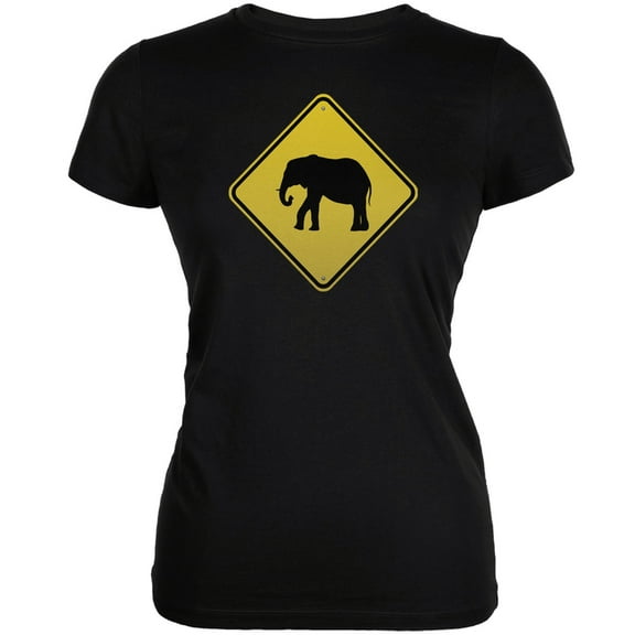 Elephant Crossing Sign Black Juniors Soft T-Shirt - 2X-Large