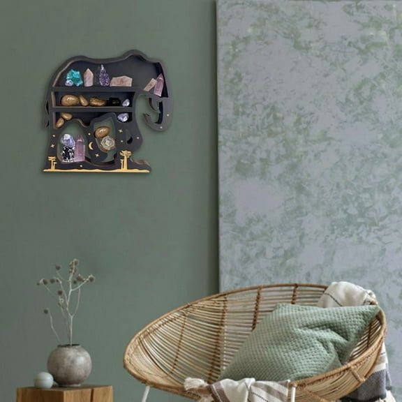 Elephant Crystal Wall Rack Wooden Display Storage Hanging Floating